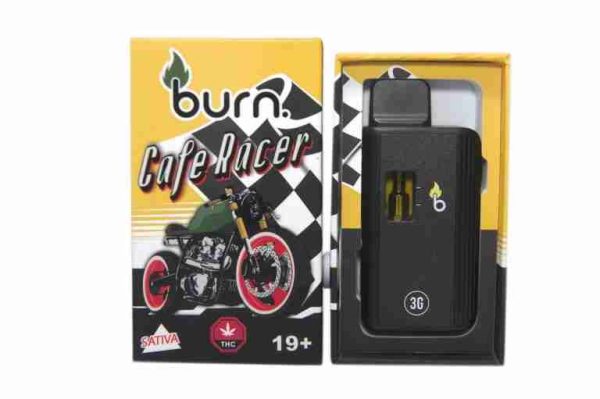 Burn Disposable Vapes – Cafe Racer (Sativa Dominant Hybrid) (3 Gram) Vapour Pens Buy Weed Online